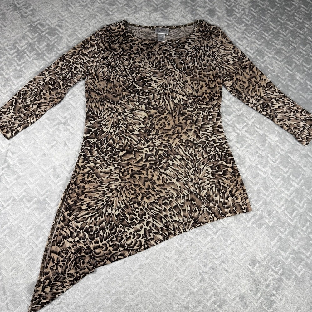 Chico's Women's‎ Cheetah Jersey Knit Blouse Asymmetrical Hem Tunic Medium (1)